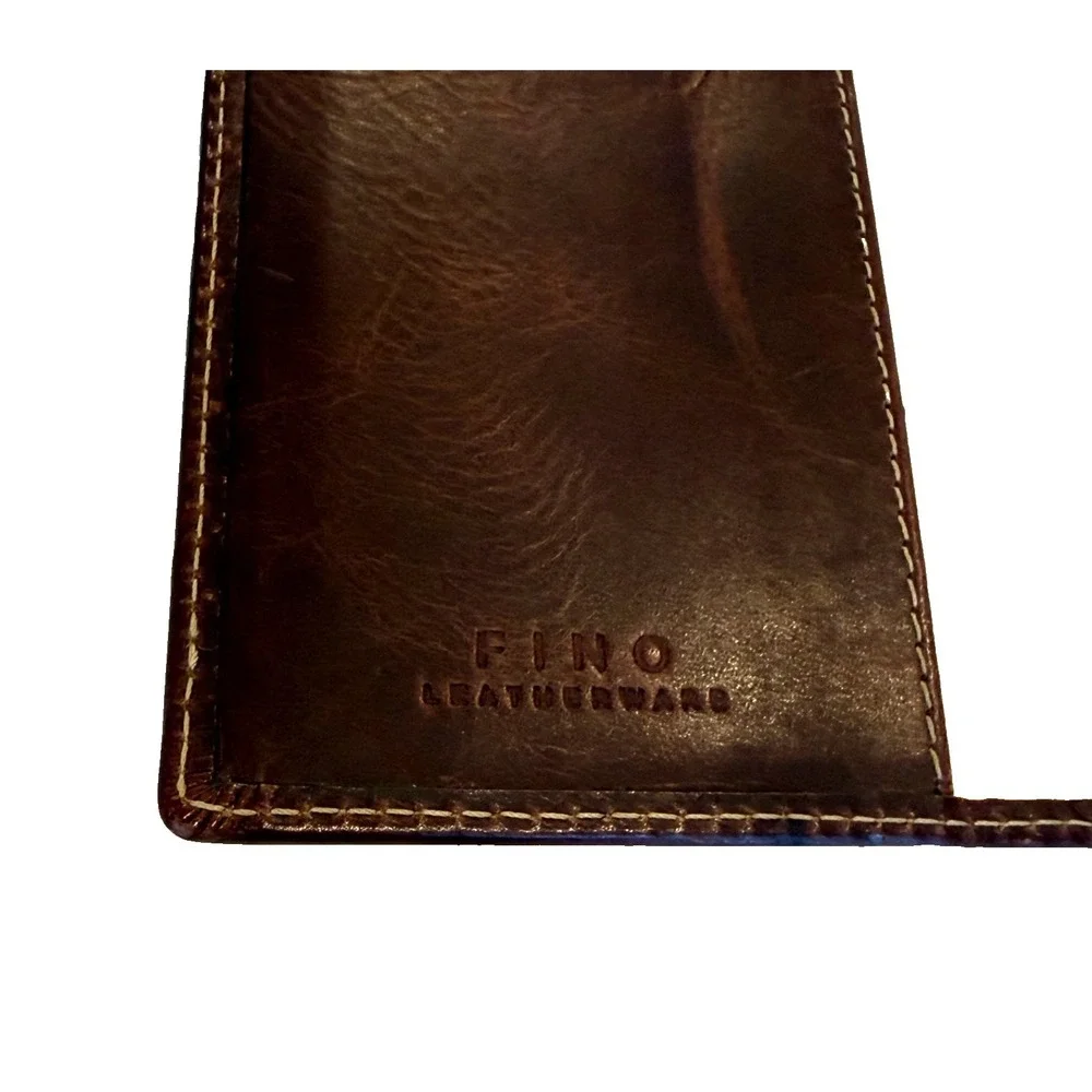 Fino Leatherware Brown Leather Passport Cover Case with 8 Credit Card Slots